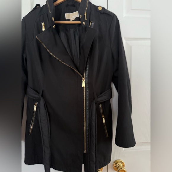 MICHAEL Michael Kors Black Trench Coat with Gold Details - Picture 7 of 9